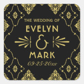 monogram voor zwarte en goudkunst vierkante sticker (Voorkant)