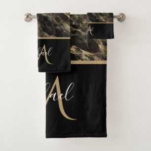 Monogram voor zwarte en goudmarmer Elegant Luxury Bad Handdoek