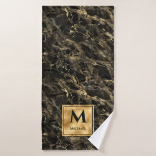 Monogram voor zwarte en goudmarmer Elegant Luxury Badhanddoek