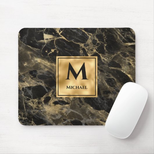 Monogram voor zwarte en goudmarmer Elegant Luxury Muismat (Met muis)