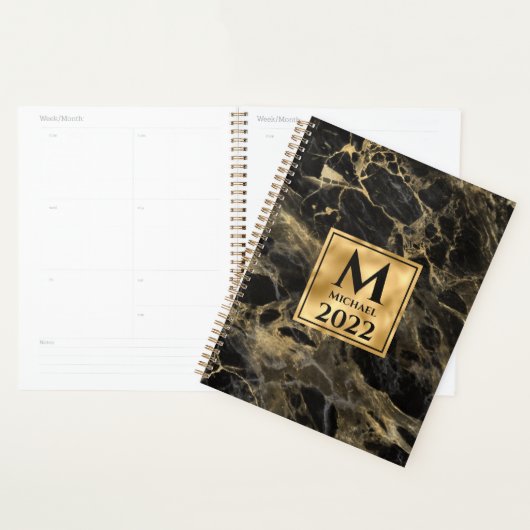 Monogram voor zwarte en goudmarmer Elegant Luxury Planner (Display)