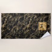 Monogram voor zwarte en goudmarmer Elegant Luxury Strandlaken (Voorkant)