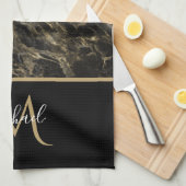 Monogram voor zwarte en goudmarmer Elegant Luxury Theedoek (Quarter Fold)