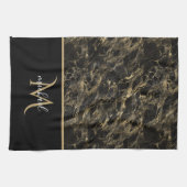 Monogram voor zwarte en goudmarmer Elegant Luxury Theedoek (Horizontaal)