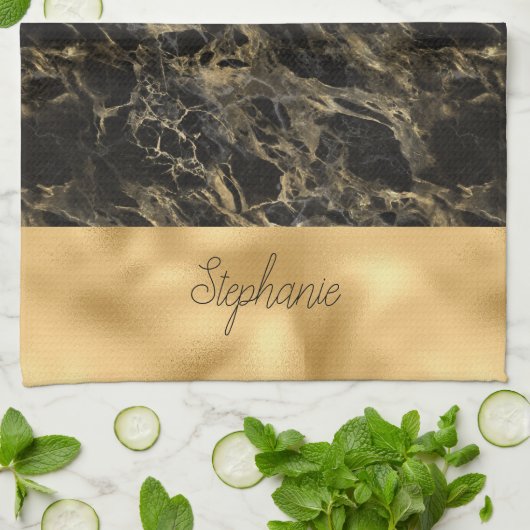 Monogram voor zwarte en goudmarmer theedoek (Gevouwen)