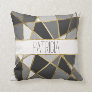 Monogram voor zwarte en grijze moderne geo Gold dr Kussen
