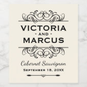 Monogram voor zwarte en ivoren bruiloft wijn etiket (Enkel label)