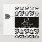 MONOGRAM VOOR ZWARTE EN WITTE DAMASKMONOGRAM AANKONDIGINGSKAART (Voorkant / Achterkant)