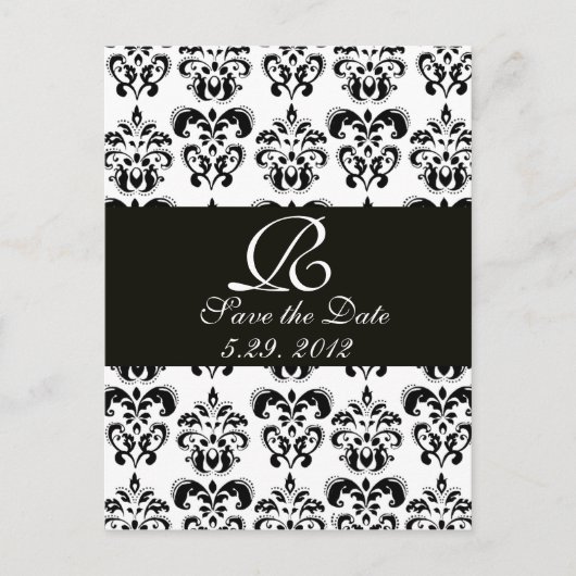 MONOGRAM VOOR ZWARTE EN WITTE DAMASKMONOGRAM AANKONDIGINGSKAART (Voorkant)