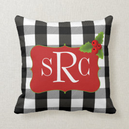 Monogram voor zwarte en witte kerstfeestjes kussen