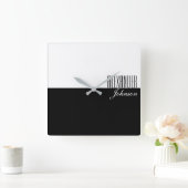 Monogram voor zwarte en witte moderne naam vierkante klok (Huis)