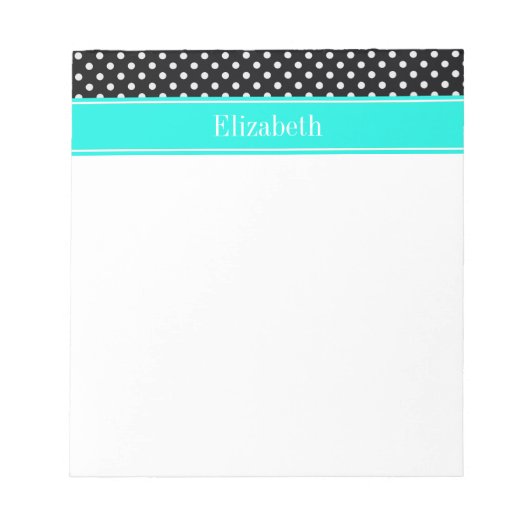 Monogram voor zwarte en witte poka Dots Aqua Name Notitieblok (Voorkant)
