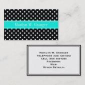 Monogram voor zwarte en witte poka Dots Aqua Name Visitekaartje (Voorkant / Achterkant)