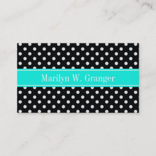 Monogram voor zwarte en witte poka Dots Aqua Name Visitekaartje