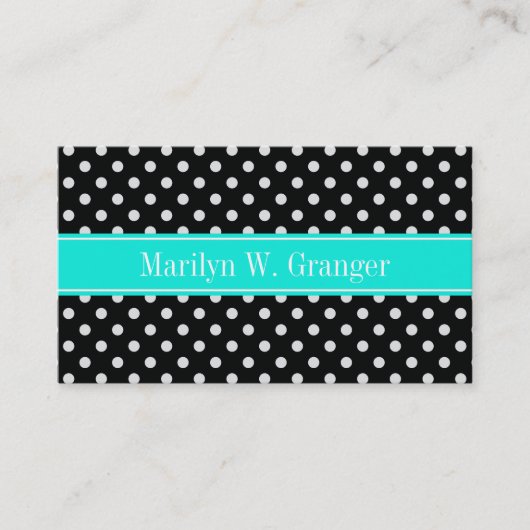 Monogram voor zwarte en witte poka Dots Aqua Name Visitekaartje (Voorkant)