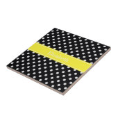 Monogram voor zwarte en witte poka Dots gele naam Tegeltje (Zijkant)
