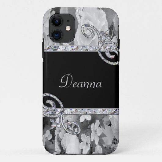 Monogram voor zwarte en witte rozen en diamanten z Case-Mate iPhone case (Achterkant)