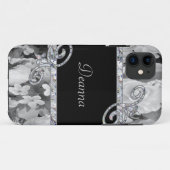 Monogram voor zwarte en witte rozen en diamanten z Case-Mate iPhone case (Achterkant (horizontaal))