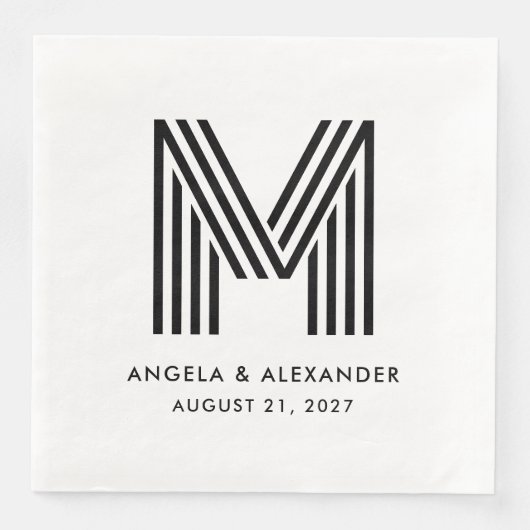 Monogram voor zwarte en witte strepen servet (Voorkant)