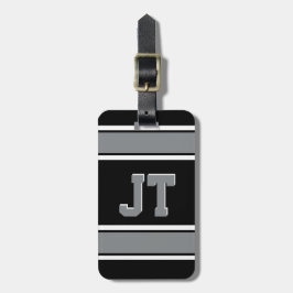 Monogram voor zwarte en zilveren Sportstripes Bagagelabel