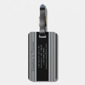 Monogram voor zwarte en zilveren Sportstripes Bagagelabel (Achterkant verticaal)