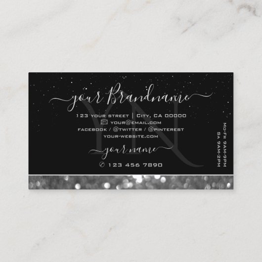 Monogram voor zwarte en zilversparkle Glitter Diam Visitekaartje (Achterkant)