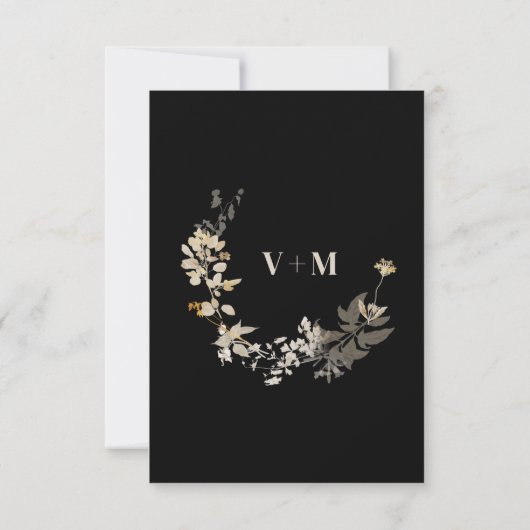 Monogram voor zwarte en zwarte Floral RSVP Kaartje (Achterkant)