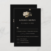 Monogram voor zwarte en zwarte Floral RSVP Kaartje (Voorkant / Achterkant)