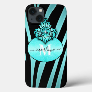 Monogram voor zwarte Zebra- en zwarte Zebrastripes Case-Mate iPhone Case