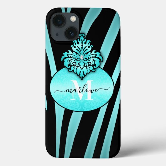Monogram voor zwarte Zebra- en zwarte Zebrastripes Case-Mate iPhone Case (Achterkant)
