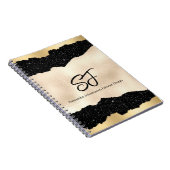 Monogram-voorletters op luxe zwart en goud notitieboek (Rechterzijde)