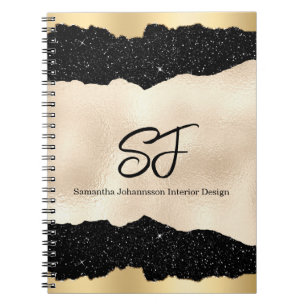 Monogram-voorletters op luxe zwart en goud notitieboek