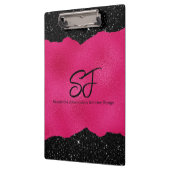 Monogram-voorletters op luxe zwart en heet roze klembord (Links)