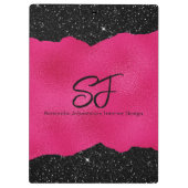 Monogram-voorletters op luxe zwart en heet roze klembord (Achterkant)