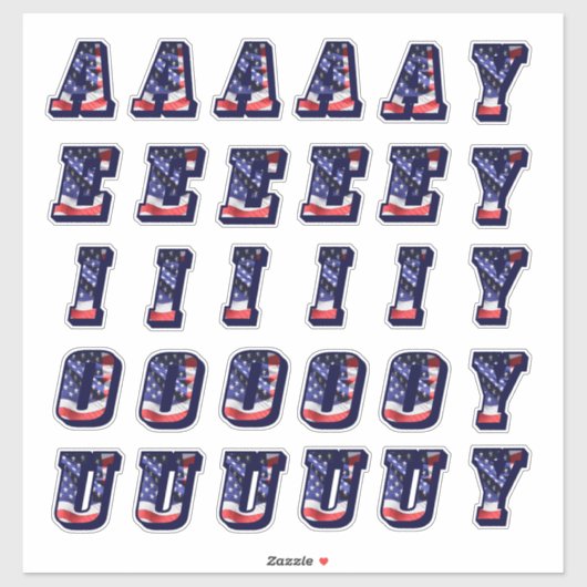 Monogram Vowels American Flag USA Letters Initiale Sticker (Vel)