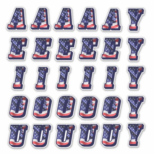 Monogram Vowels American Flag USA Letters Initiale Sticker (Voorkant)
