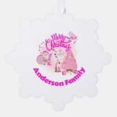 Monogram Vrolijk Kerstfeest in Roze | Sneeuwvlok Ornament Kaart (Voorkant)