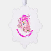 Monogram Vrolijk Kerstfeest in Roze | Sneeuwvlok Ornament Kaart (Links)