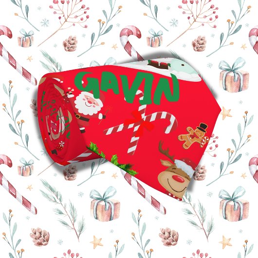 Monogram Vrolijk Kerstfeest op rode achtergrond | Stropdas