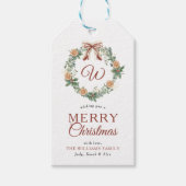 Monogram Vrolijk Kerstfeest Sinaasappels Krans Fot Cadeaulabel (Voorkant)