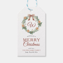 Monogram Vrolijk Kerstfeest Sinaasappels Krans Fot Cadeaulabel