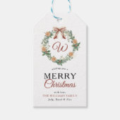 Monogram Vrolijk Kerstfeest Sinaasappels Krans Fot Cadeaulabel (Voorkant)