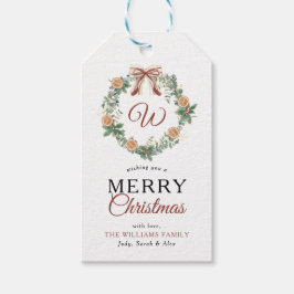 Monogram Vrolijk Kerstfeest Sinaasappels Krans Fot Cadeaulabel