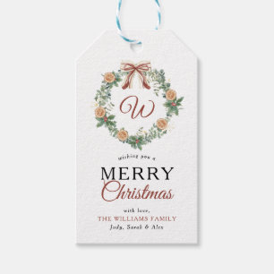 Monogram Vrolijk Kerstfeest Sinaasappels Krans Fot Cadeaulabel