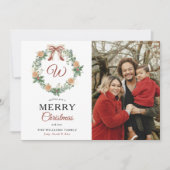 Monogram Vrolijk Kerstfeest Sinaasappels Krans Fot Feestdagenkaart (Voorkant)