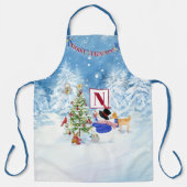 Monogram Vrolijk Kerstfeest Sneeuwman Kardinaal He Schort (Voorkant)