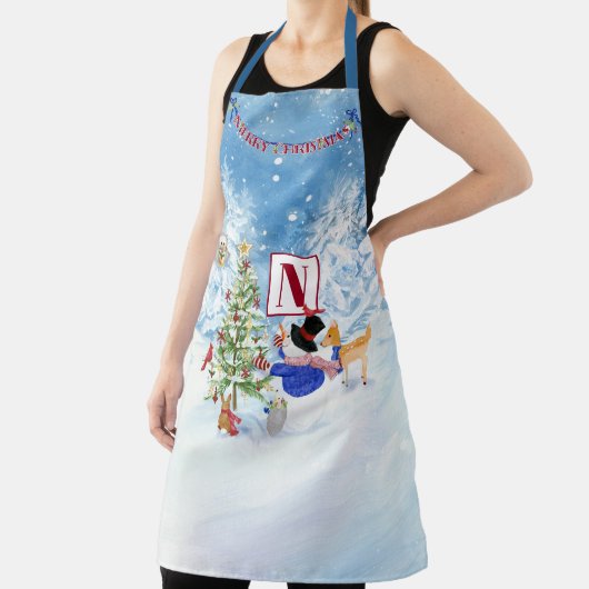 Monogram Vrolijk Kerstfeest Sneeuwman Kardinaal He Schort (Insitu)