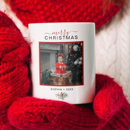 Monogram Vrolijk Kerstfeest Waterverf Holly Foto Koffiemok