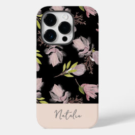 Monogram vrouwelijk mooi contrast zwart-roze Case-Mate iPhone 14 pro hoesje