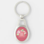 Monogram Vrouwelijke Roze Stippen & Roze Koraal Bl Sleutelhanger (Voorkant)